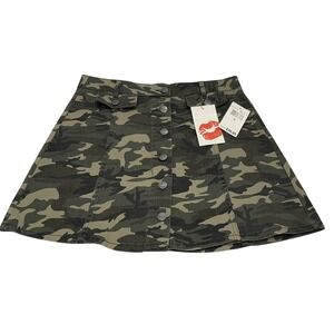 Hot Kiss Y2K Camo Button Front Mini Skirt 9 Green Beach Boho School Stretch NEW
